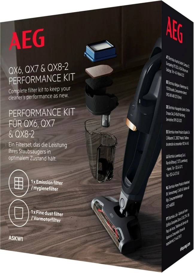 Set filterash AEG Performance Kit QX6-QX8, për fshesë me korrent, 2 copë, zi/blu/bardhë