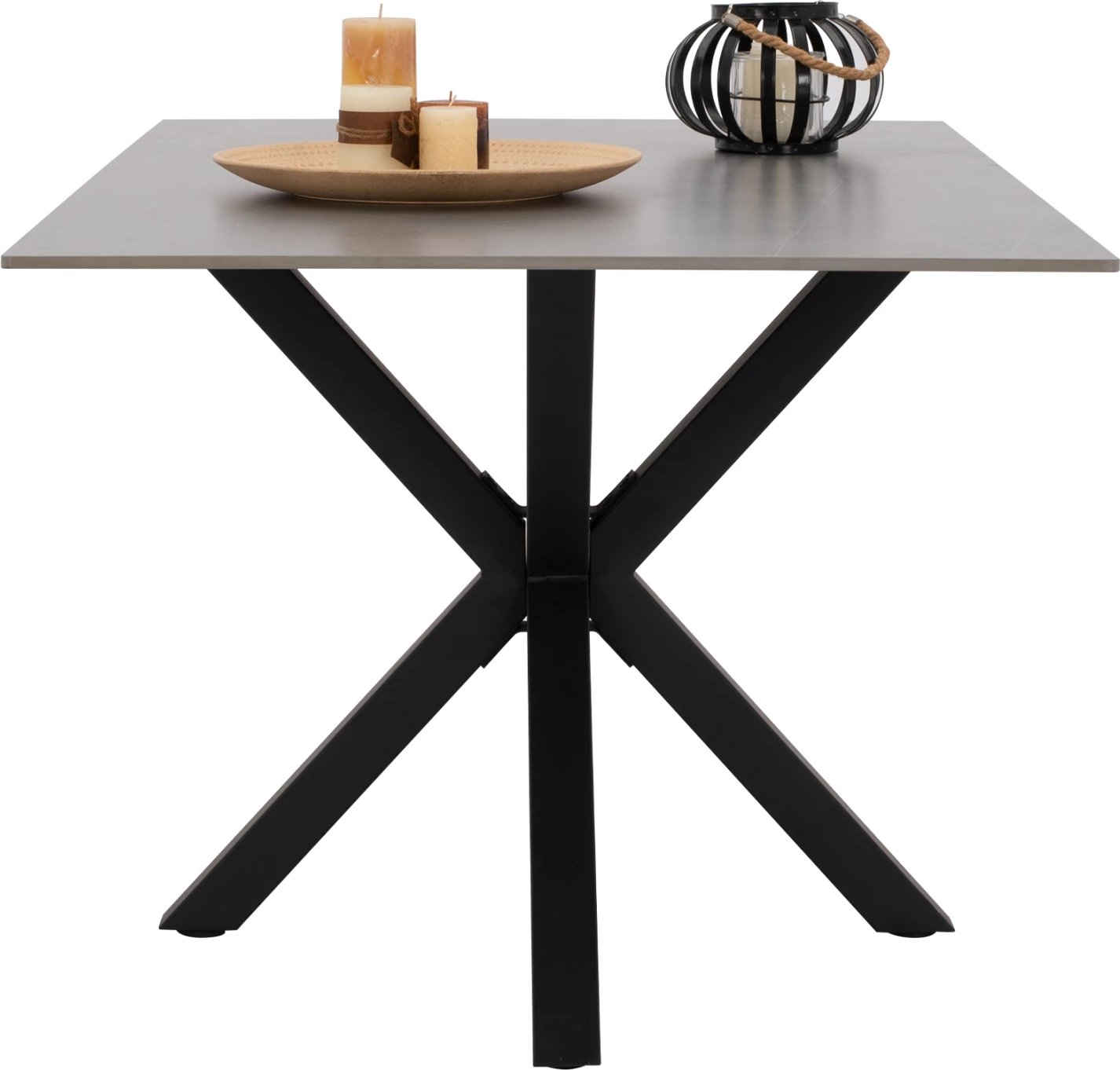 Tavolinë ngrënieje, sipërfaqe guri të sinteruar, këmbë metali, 160x90x75 cm