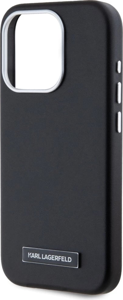 Mbështjellës Karl Lagerfeld FW Metal Plate MagSafe për iPhone 15 Pro Max, i zi