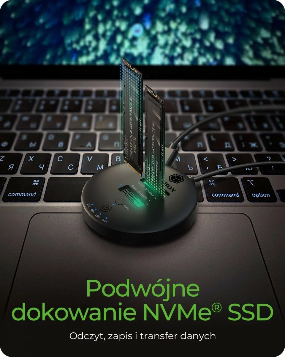 Stacion klonimi & docking IcyBox IB-1612MCL-C31 për 2x NVMe M.2 SSD, i zi