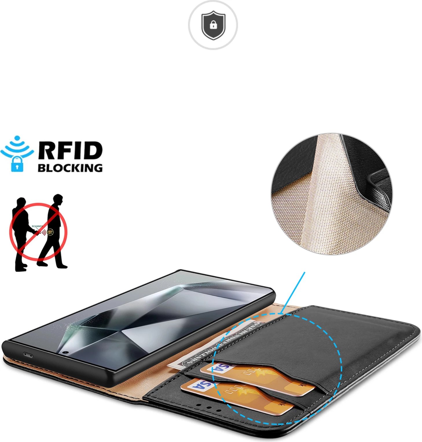 Mbështjellës Dux Ducis Hivo për Samsung Galaxy S24 Ultra, me kapak, portofol, RFID blocker, i zi