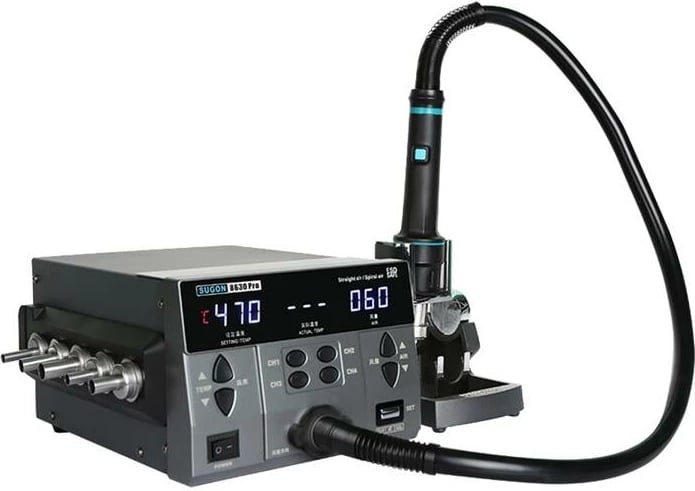 Stacion saldimi me ajër të nxehtë SUGON 8630pro, 1300 W, ekran dixhital, 4 gryka, zi