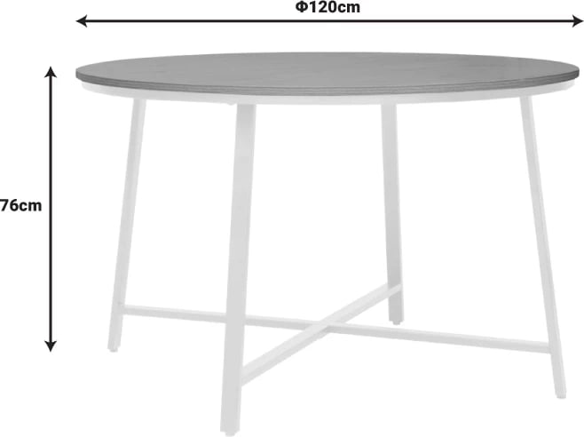 Tavolinë Gianno melamine, ngjyrë natyrale, këmbë metali të bardha, Φ120x76cm