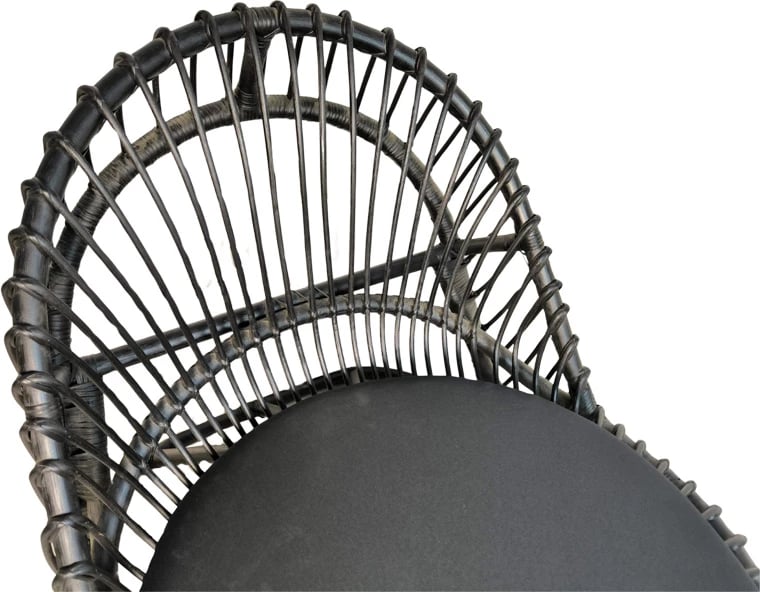 Fotel Tromso, ratan i zi PE, jastëk i zi, 80x85x98cm