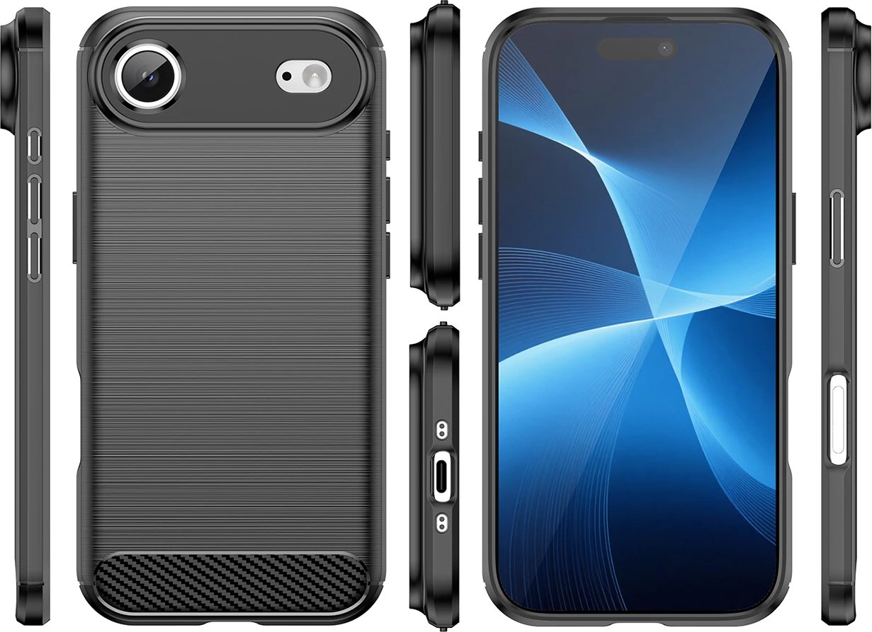Mbështjellës Hurtel Carbon Case për iPhone 17 Air, TPU, i zi