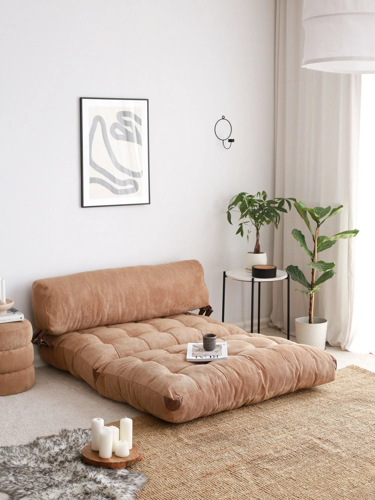 Divan-krevat 2 vende, kadife, ngjyrë camel, Atelier del Sofa, Fold
