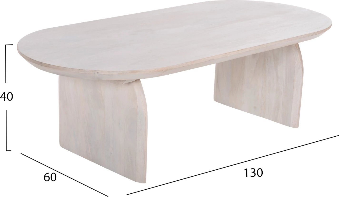 Tavolinë kafeje ovale HONKY FH9710 dru mango i fortë në të bardhë 130x60x40H cm