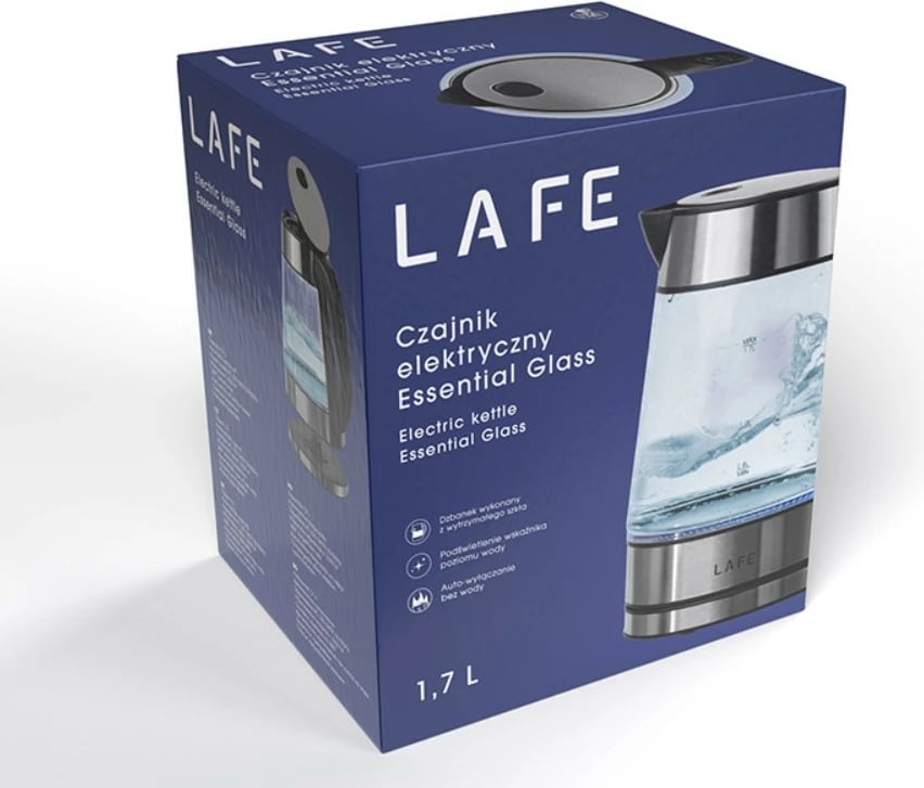 Zierës uji elektrik, Lafe, LAFCZA47618, 1.7 L, 2200 W, xhami, bazë 360°, me ndriçim, e zezë/çelik/transparente