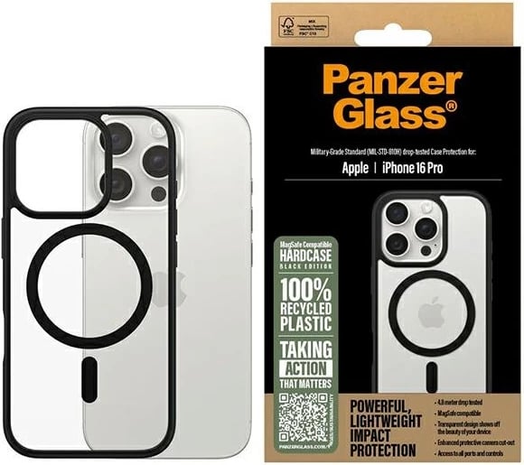 Mbështjellës PanzerGlass HardCase për iPhone 16 Pro, MagSafe, zi