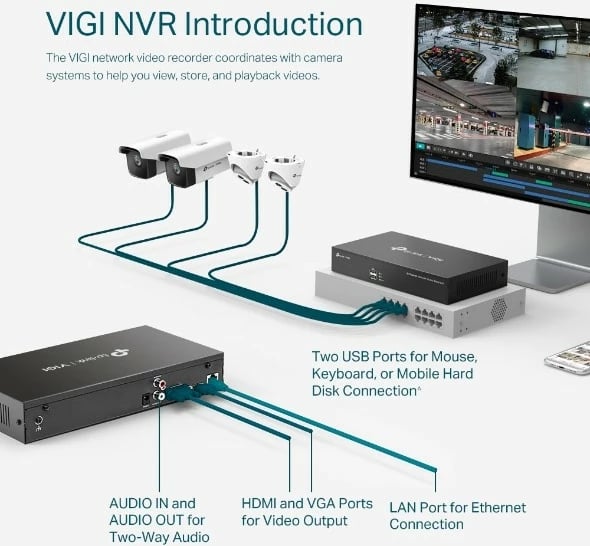 Regjistrues rrjeti video TP-LINK VIGI NVR1008H, 8 kanale, WiFi, SATA, i zi