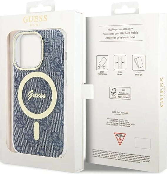 Mbështjellës Guess IML 4G MagSafe për iPhone 15 Pro, Blu