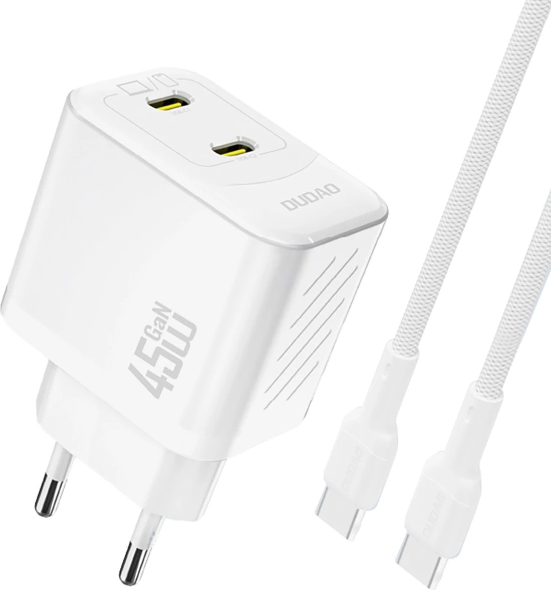 karikues muri GaN, Dudao, A28PCEU, 45W PD, 2x USB-C, me kabllo USB-C 1 m, i bardhë