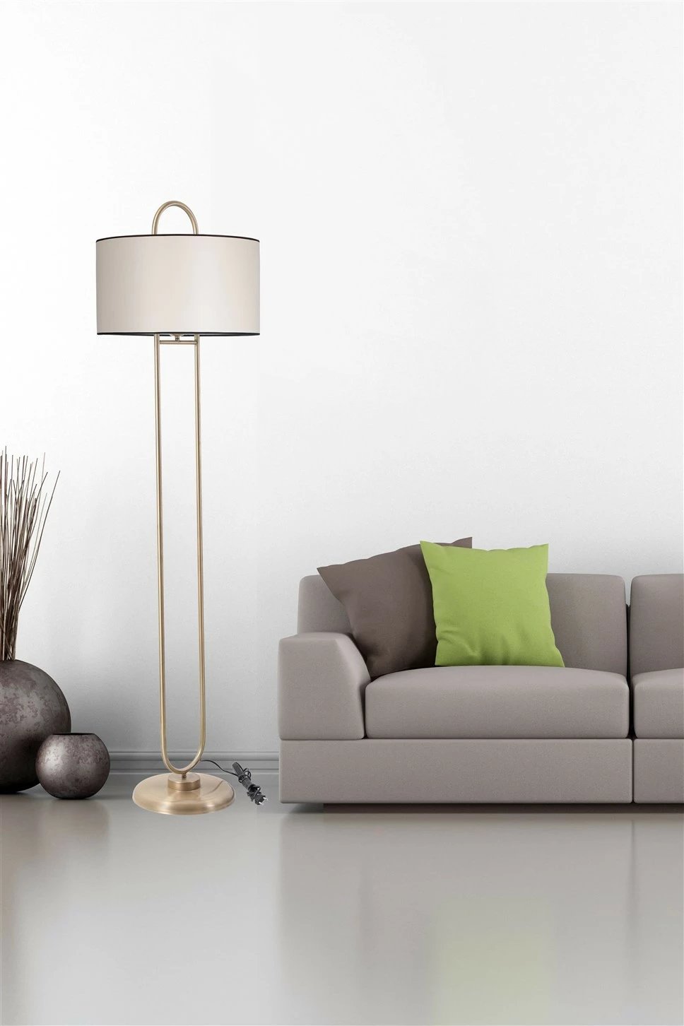 Llambë dyshemeje Opviq Elips, këmbë eskitme, abazhur krem