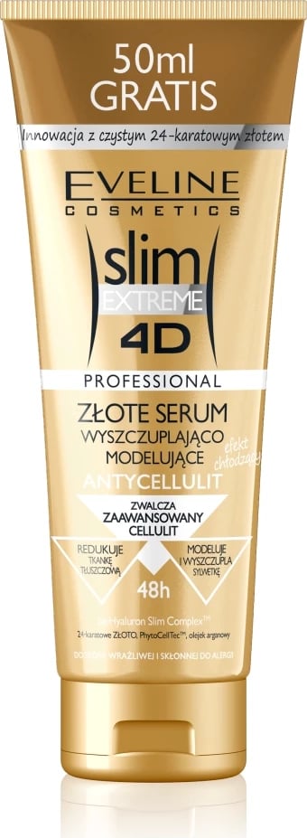Serum për trup për femra Eveline Cosmetics Slim Extreme 4D Gold Slimming and Shaping, 250ml