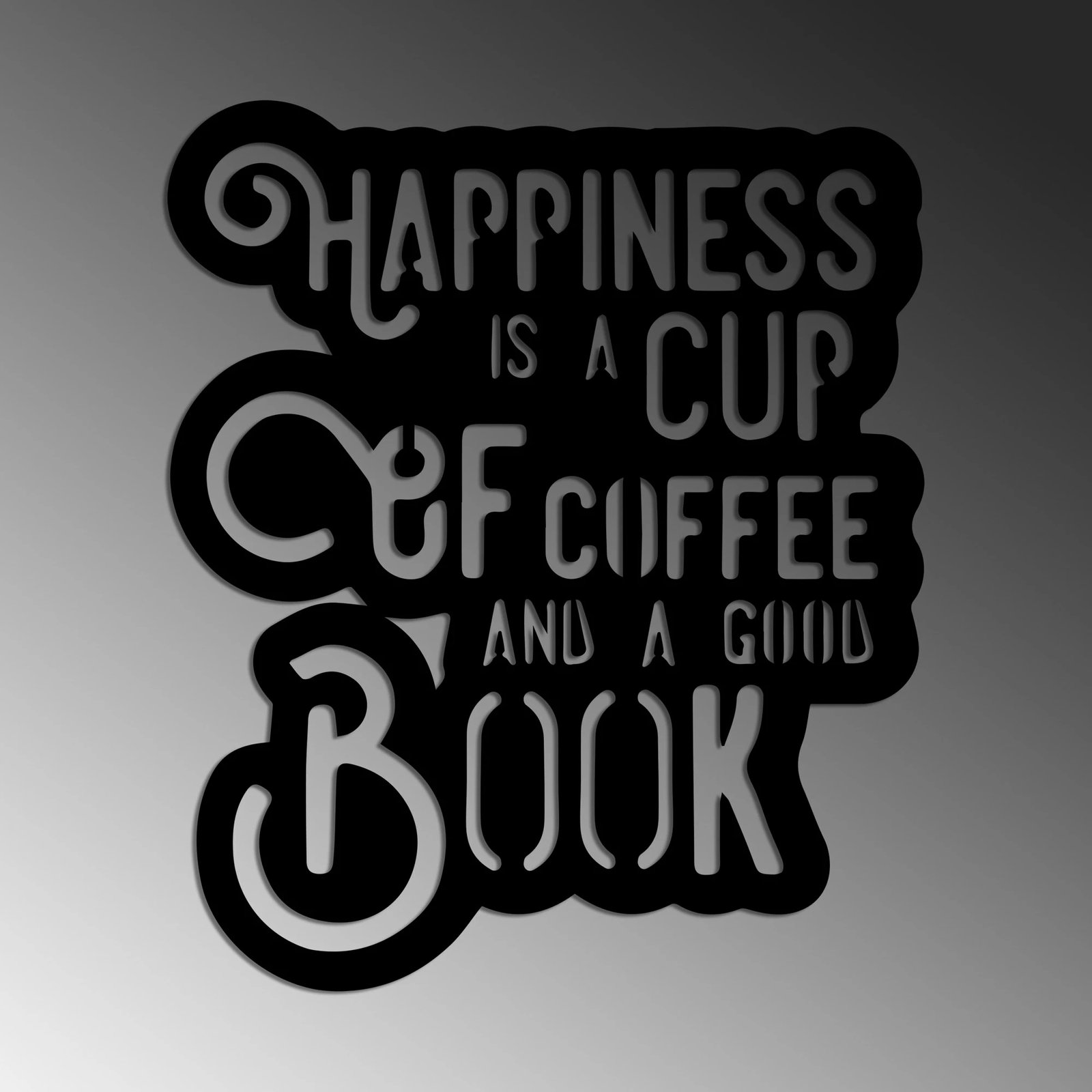 Aksesor dekorativ metalik për mur Wallity, Happiness Coffee, ngjyrë e zezë