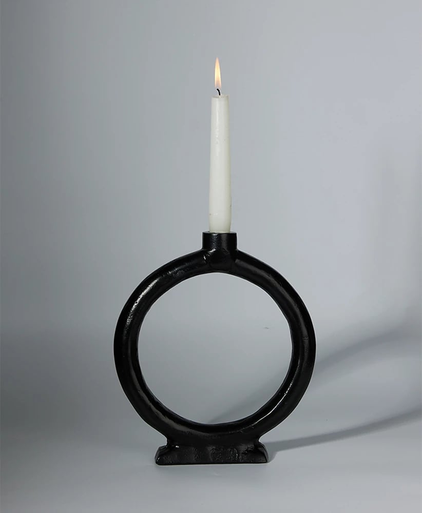 Mbajtës qirinjsh Anell, alumin, i zi, 22x4x25cm