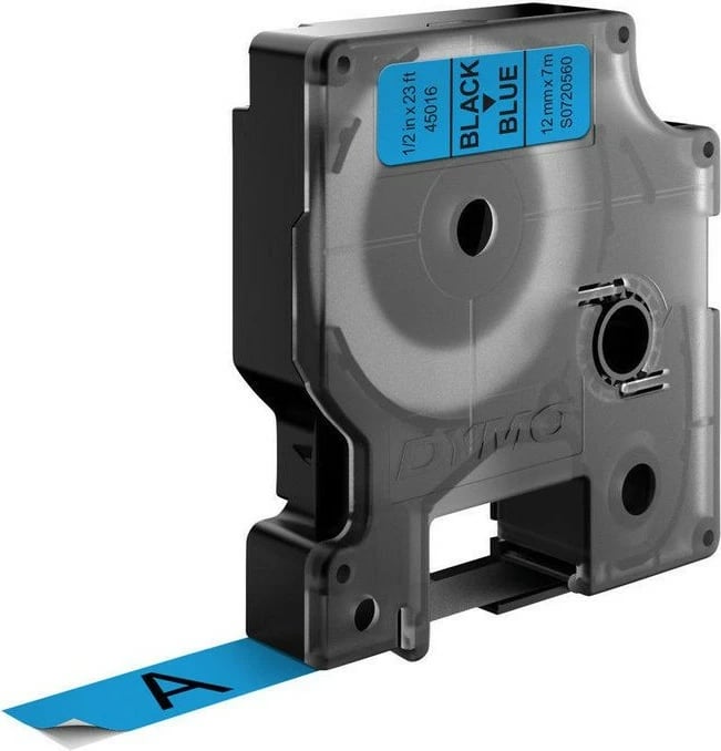 Kasetë etiketuese Dymo D1 S0720560, 12mm x 7m, e zezë mbi blu