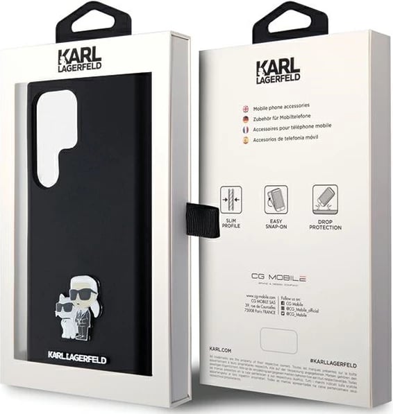 Mbështjellës Karl Lagerfeld Silicone Karl&Choupette Metal Pin për Samsung Galaxy S24 Ultra, i zi