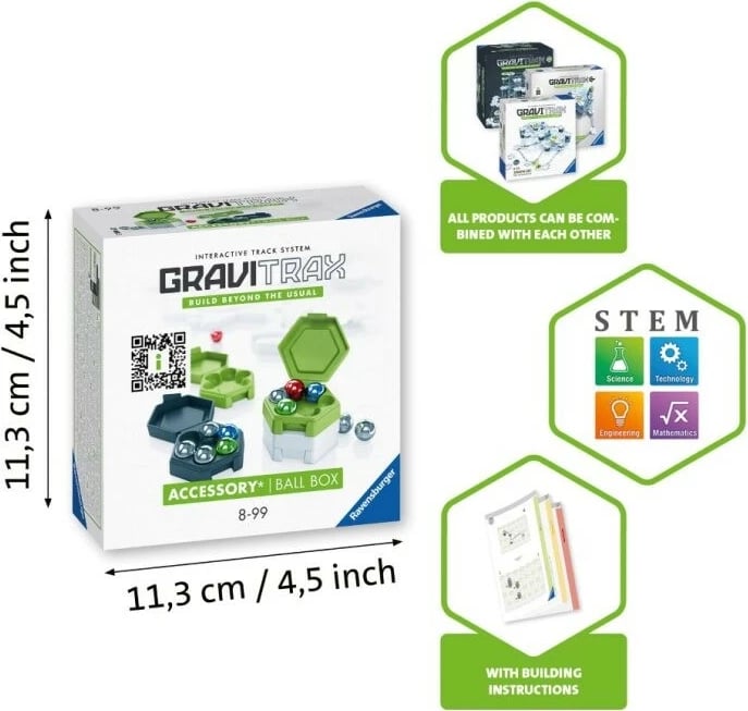 Set toptha dhe kuti Gravitrax Ravensburger 27468, 12 copë toptha, 4 kuti, shumëngjyrëshe