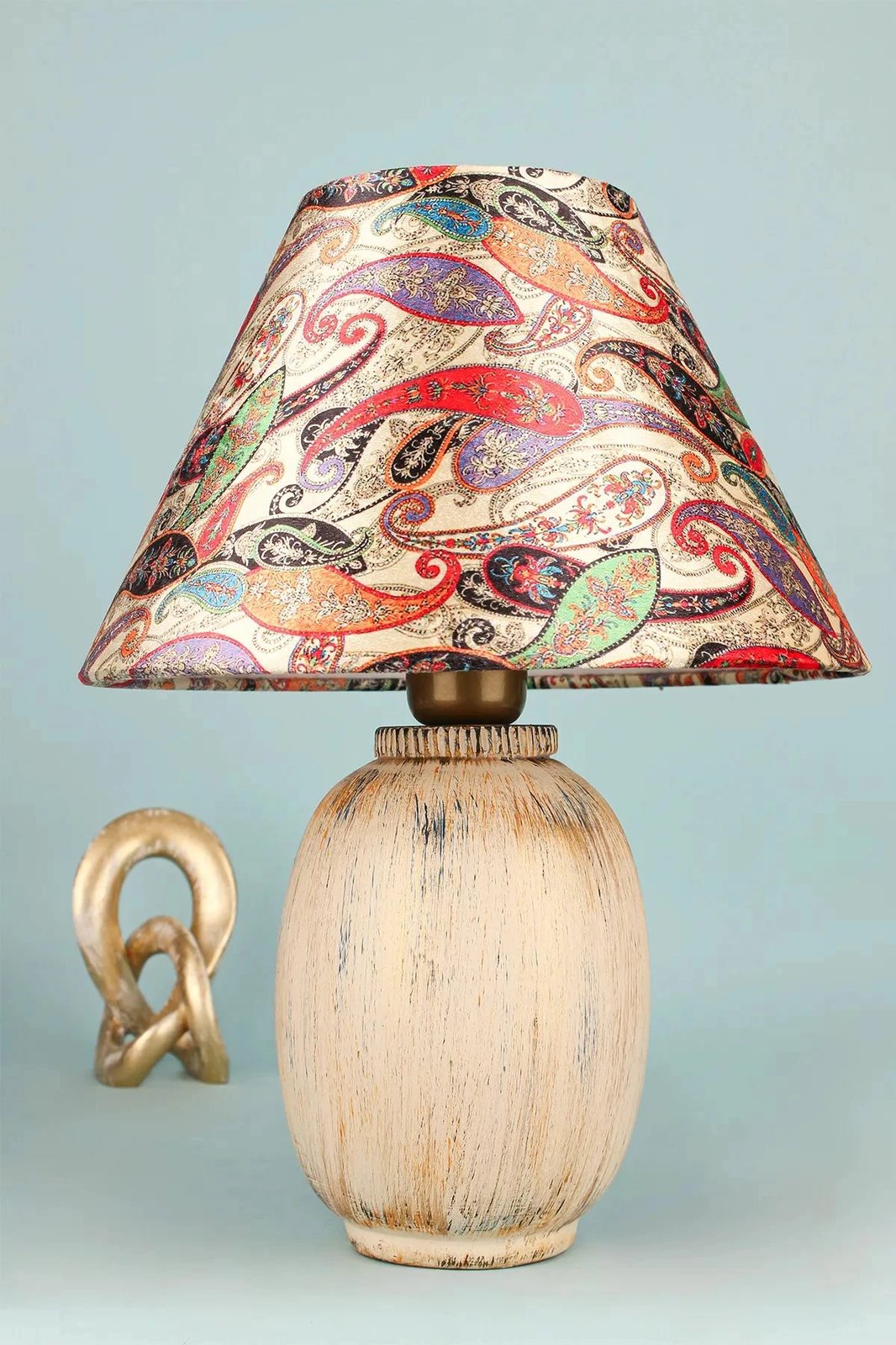 Llambë tavoline Opviq, BK037, trup qeramike, kapak kadife, shumëngjyrëshe, 40cm
