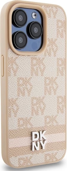 Mbështjellës DKNY Checkered Mono Pattern & Printed Stripes për iPhone 15 Pro Max, rozë