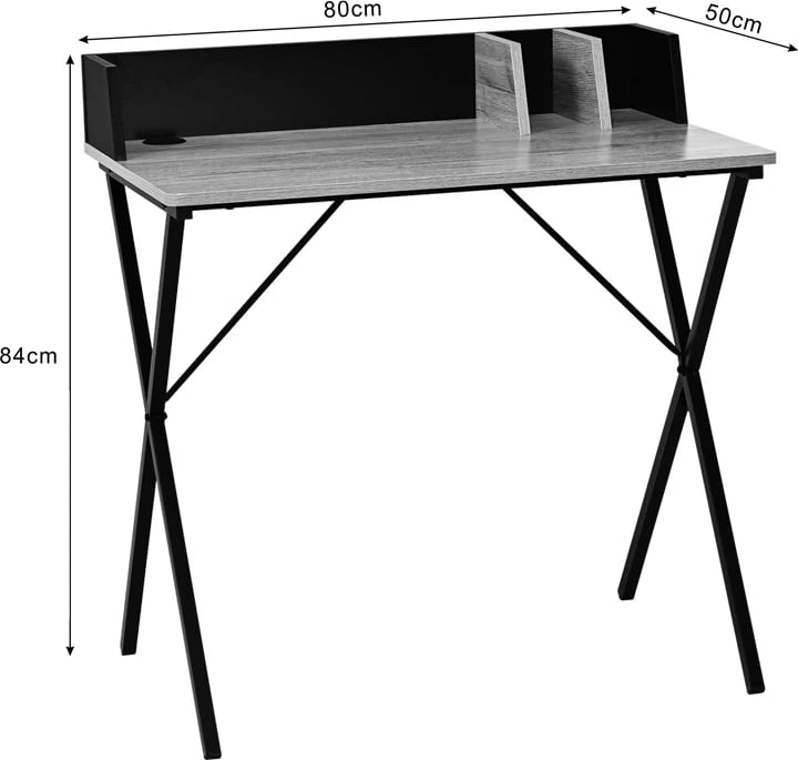 Tavolinë zyre Zervan, ngjyrë lisi me këmbë metalike të zeza, 80x50x84cm