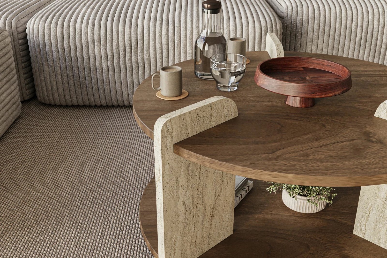 Tavolinë kafeje Skye Decor, Oalla - travertin, arrë