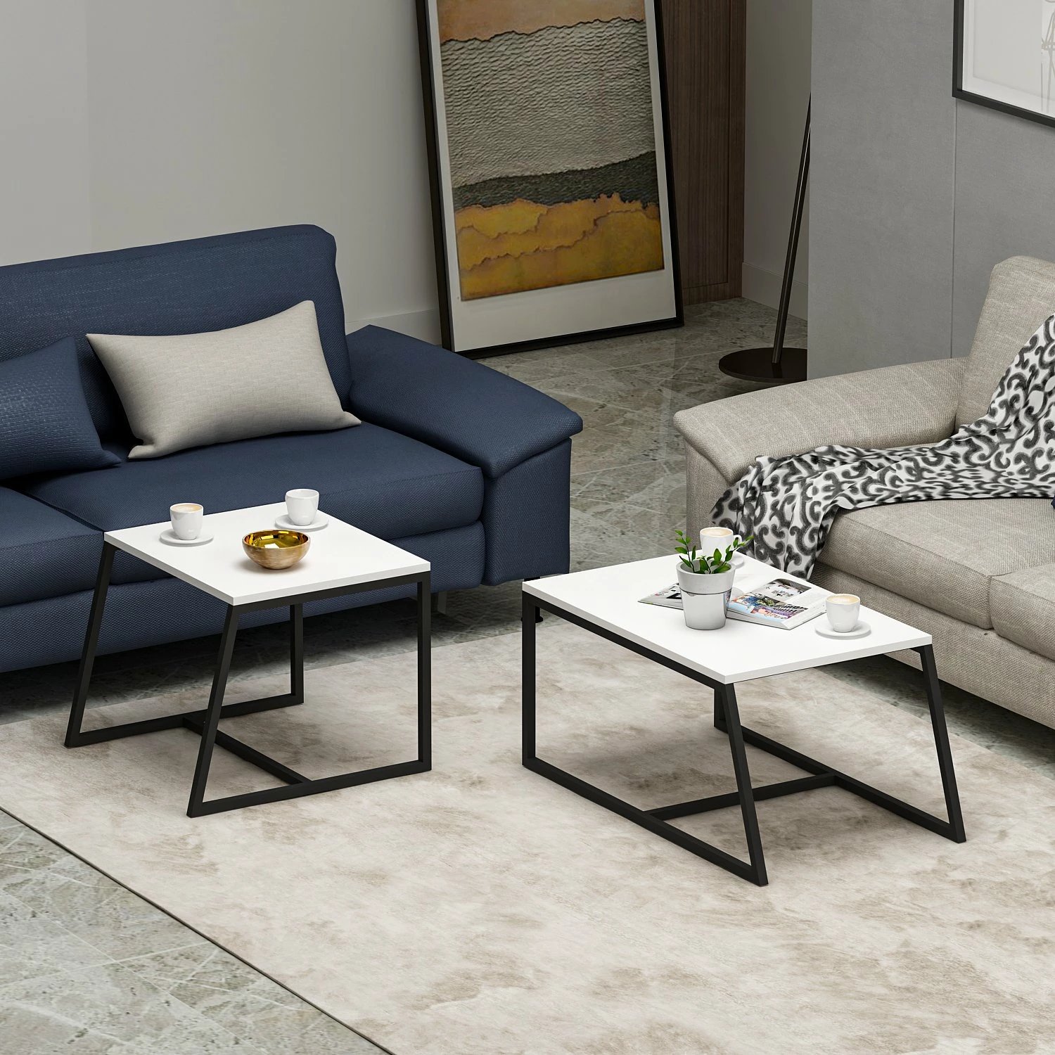 Tavolinë kafeje Hanah Home, minimaliste, e bardhë