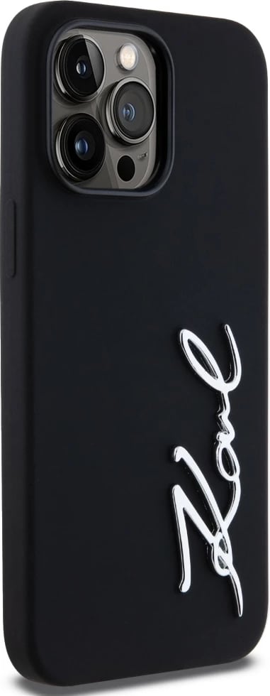 Mbështjellës Karl Lagerfeld Silicone Metal Script Logo për iPhone 14 Pro Max, i zi