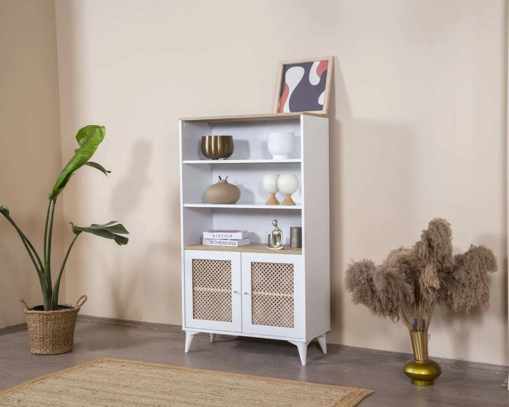 Raft librash Skye Decor, ngjyrë e bardhë dhe lis