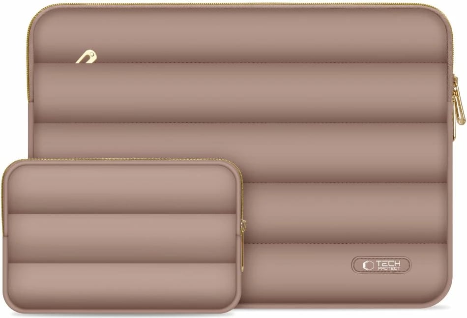Kasë laptopi Tech-Protect Puffy 13-14", set me çantë aksesorësh, Kafe