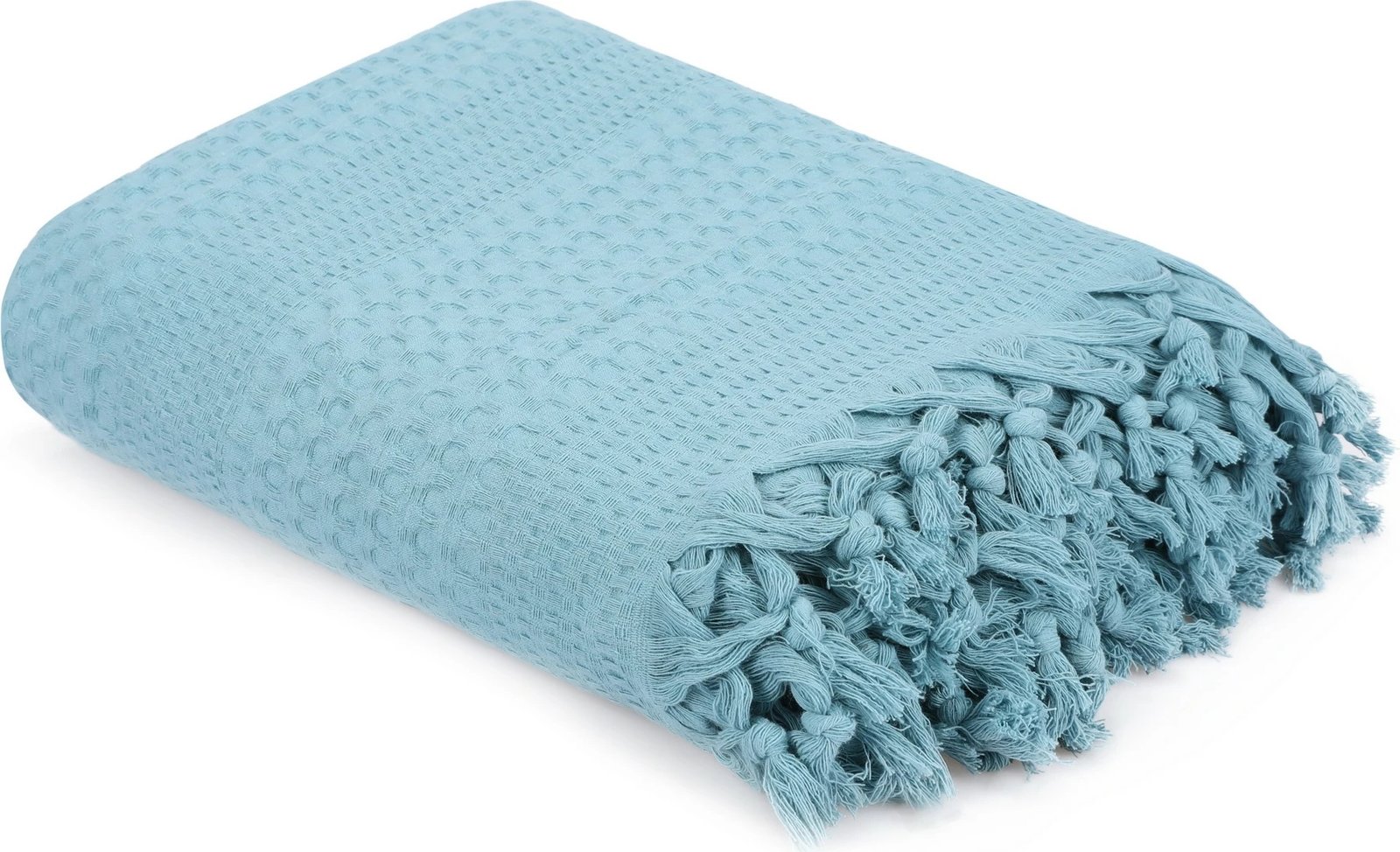 Çarçaf dopio, pambuk, ngjyrë petrol, me thekë dore, 220x240cm