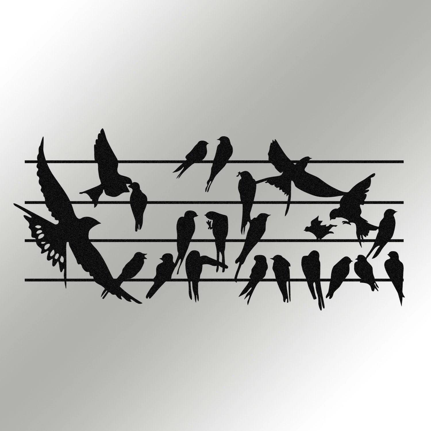 Aksesor dekorativ metalik për mur, Wallity Uccello - M123, ngjyrë e zezë, 69x32cm