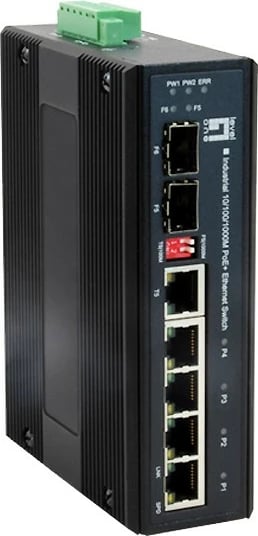 Switch LevelOne 6-Port Gigabit PoE Industrial, 802.3at/af PoE, 4 PoE Outputs, 1 x SFP, 1 x SFP/RJ45 Combo