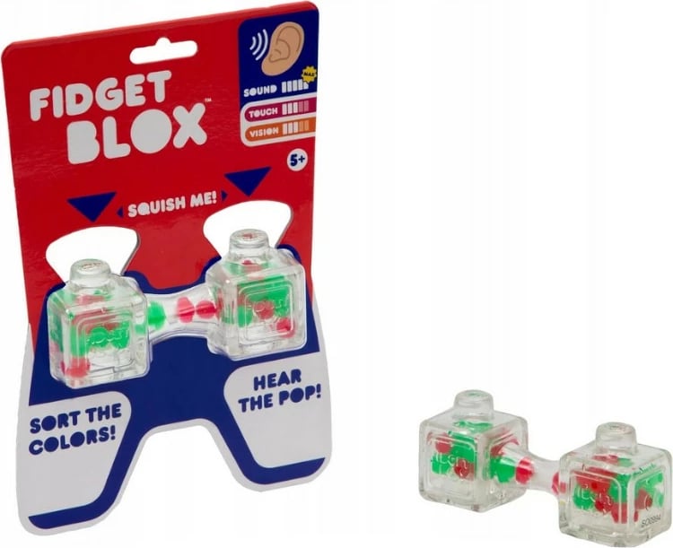 Lodër sensorike Goliath Fidget Blox Squish Me, plastikë, e kuqe dhe e gjelbër