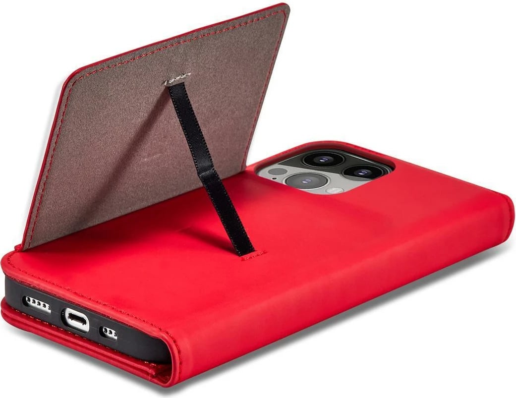 Mbështjellës magnetik Hurtel për iPhone 13 Pro Max, me kapak, xhep për karta, i kuq