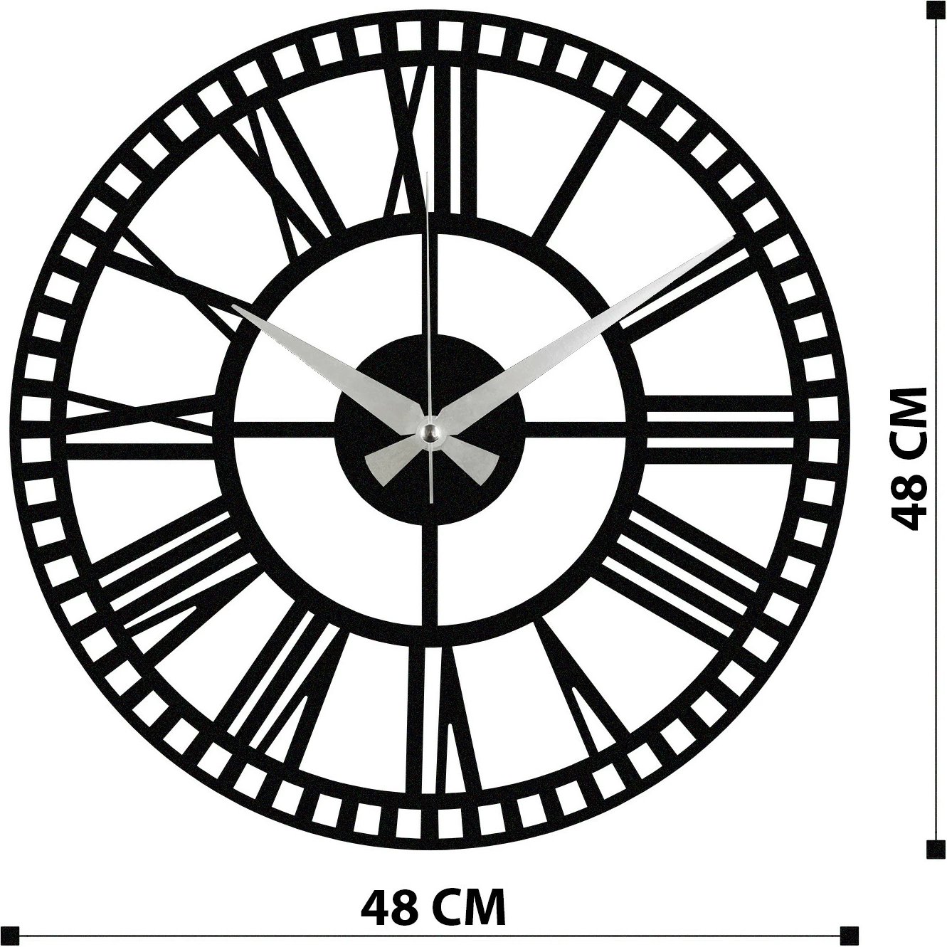 Orë muri dekorative prej metali, Wallity Enzoclock - S004, ngjyrë e zezë, 48x48cm