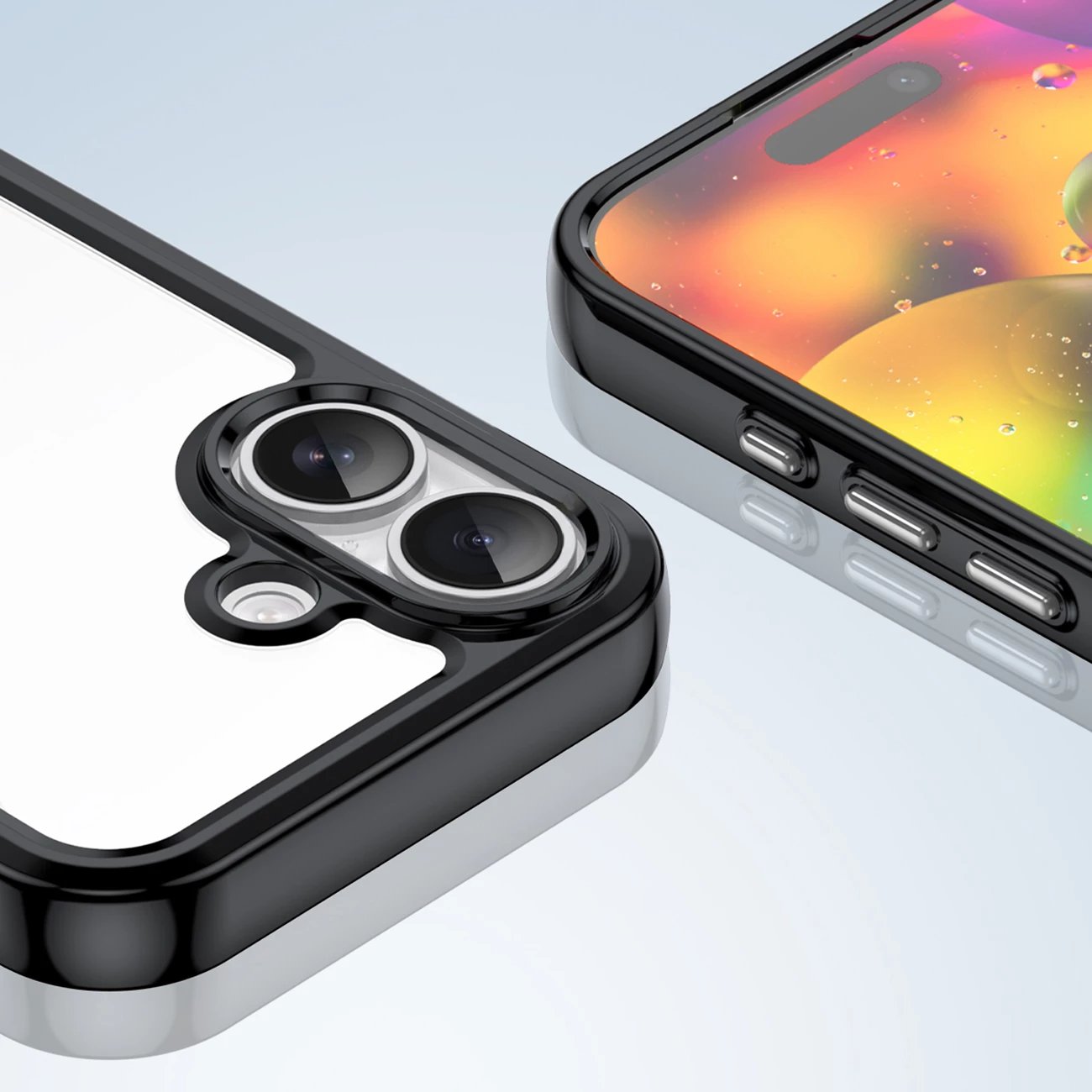 Mbështjellës Hurtel Outer Space për iPhone 17, MagSafe, i tejdukshëm me korniza të zeza