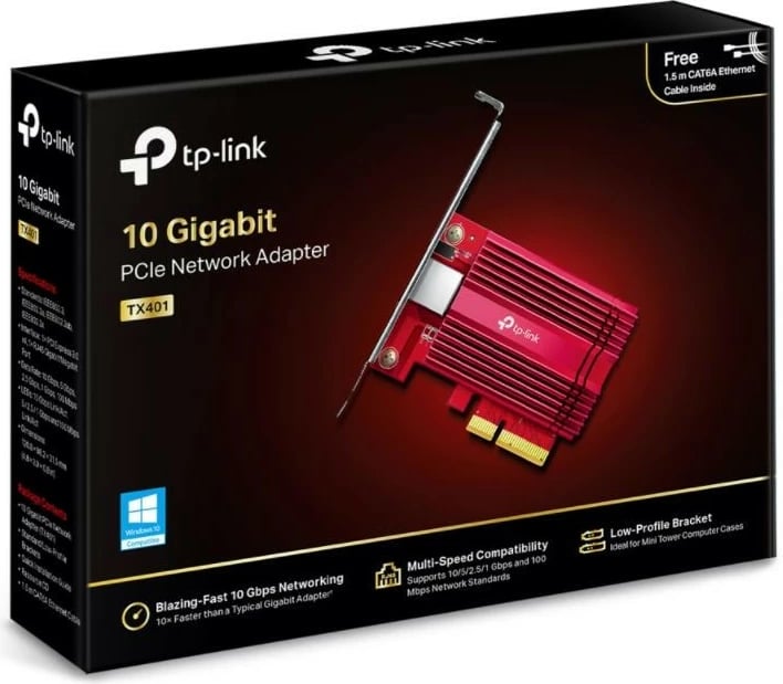 Kartë rrjeti TP-LINK TX401, PCI Express, 10Gbps, me kabllo Ethernet Cat. 6a, E kuqe