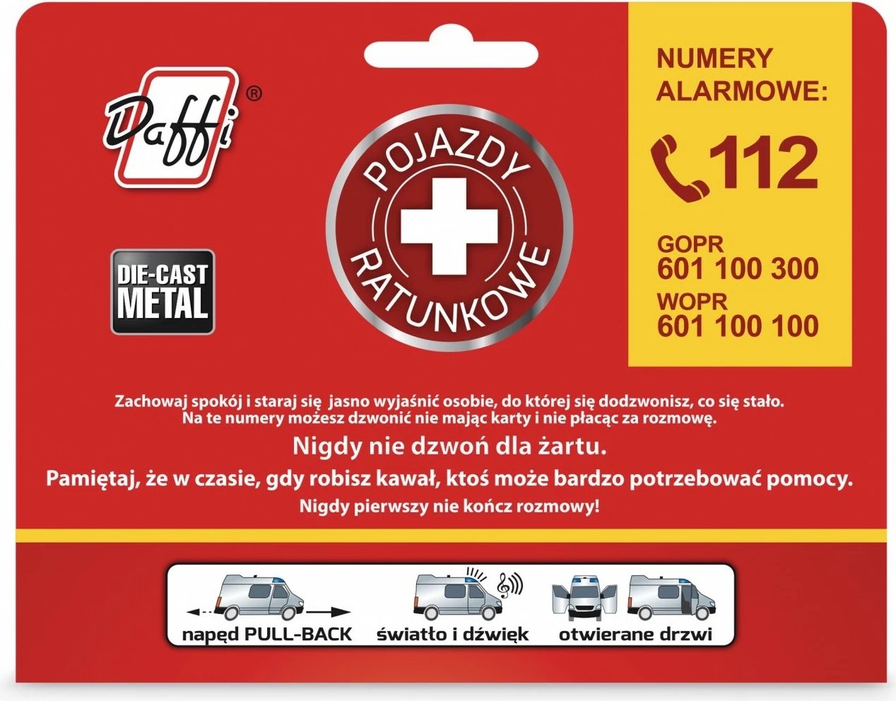 Ambulancë lodër Daffi B-433, metal dhe plastikë, me drita dhe zë, e verdhë