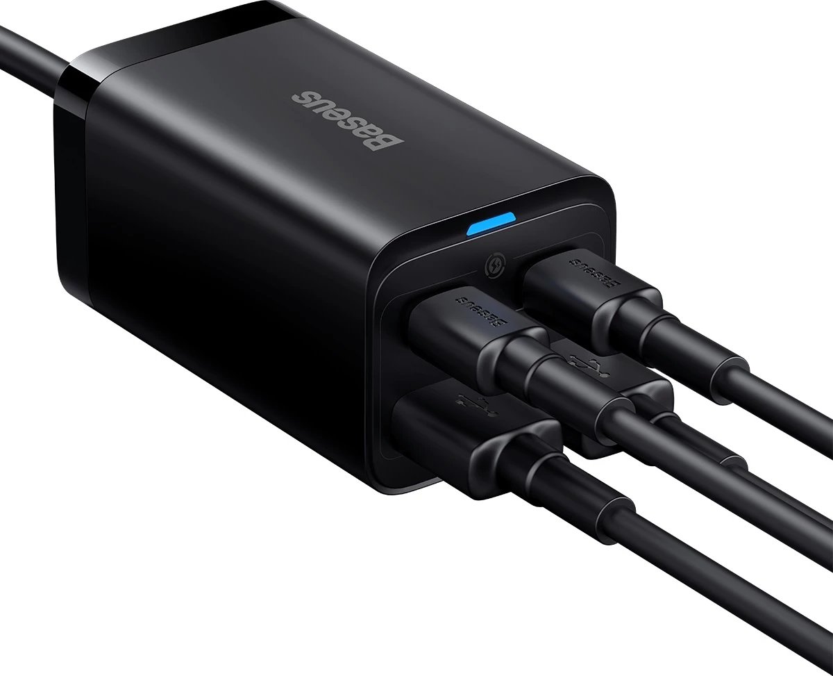 Karikues i shpejtë Baseus GaN3 Pro 65W, 2x USB Type-C, 2x USB, me kabllo USB-C 1m, Zi