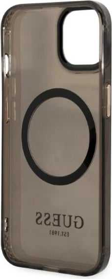 Mbështjellës Guess Gold Outline Translucent MagSafe për iPhone 13, i zi