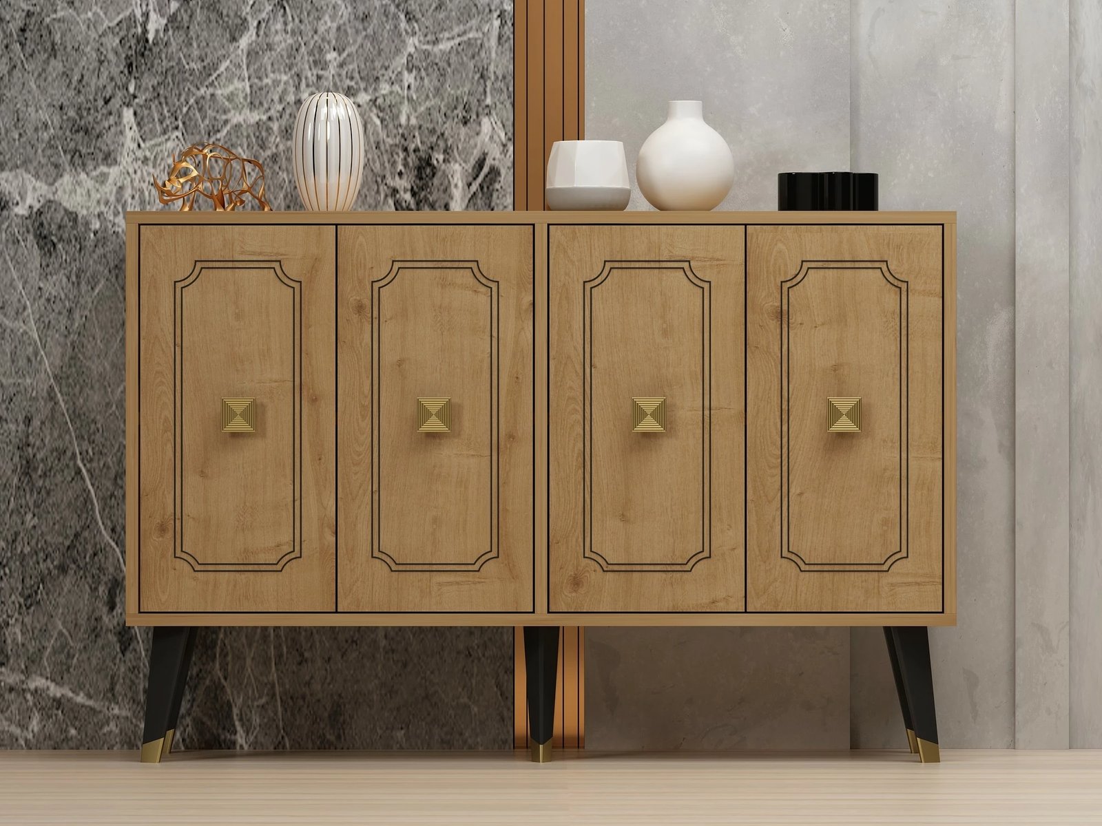 Konsolë Skye Decor, Roland, ngjyrë lis safir, e artë