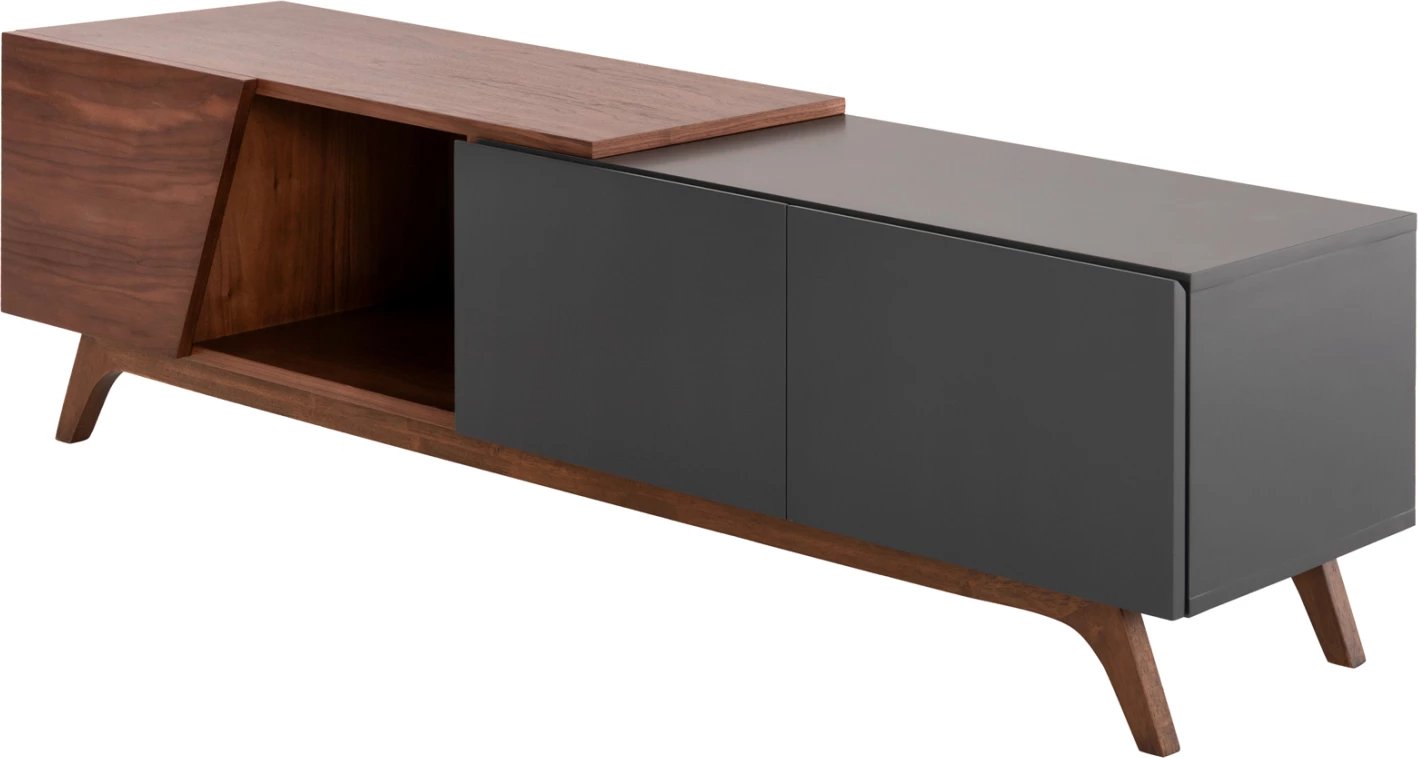 Dollap TV HUDSON MDF me furnir arre, ngjyrë arre dhe gri e errët, 180x40x50H cm