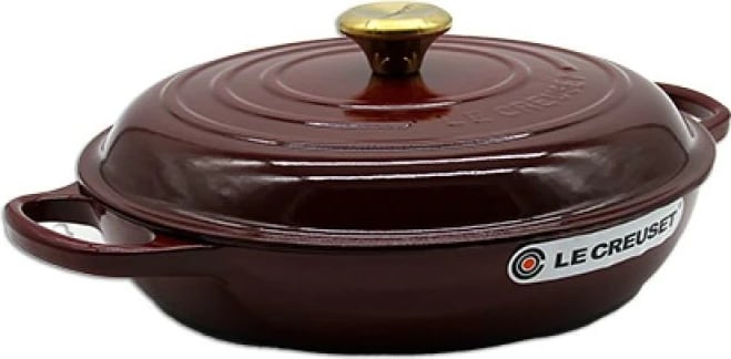 kaserolë e cekët gize, Le Creuset Signature 30 cm, model 21180309494441, me kapak, Rhone e kuqe