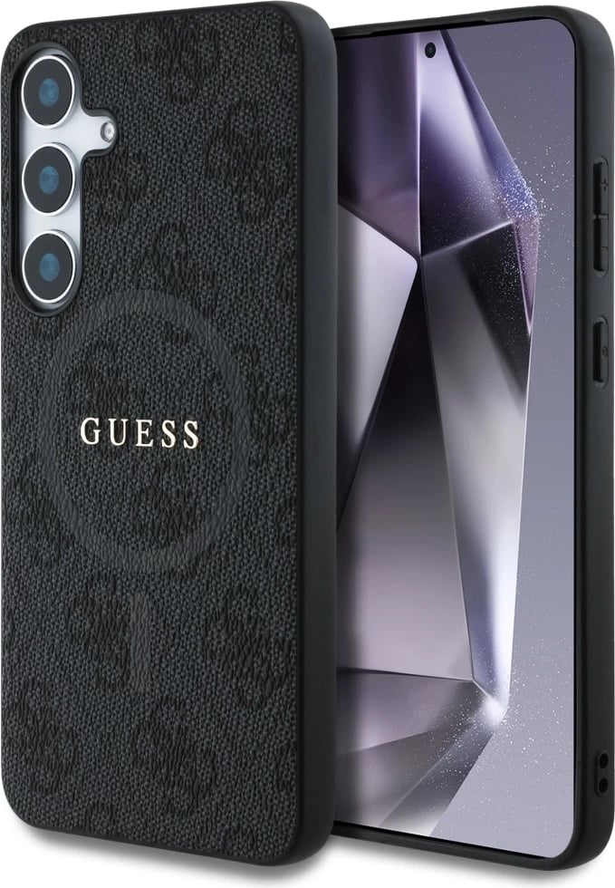 Mbështjellës Guess Leather 4G Colored Ring Classic Logo MagSafe për Samsung Galaxy S25 Plus, i zi Mbështjellës Guess Leather 4G Colored Ring Classic Logo MagSafe për Samsung Galaxy S25 Plus, i zi