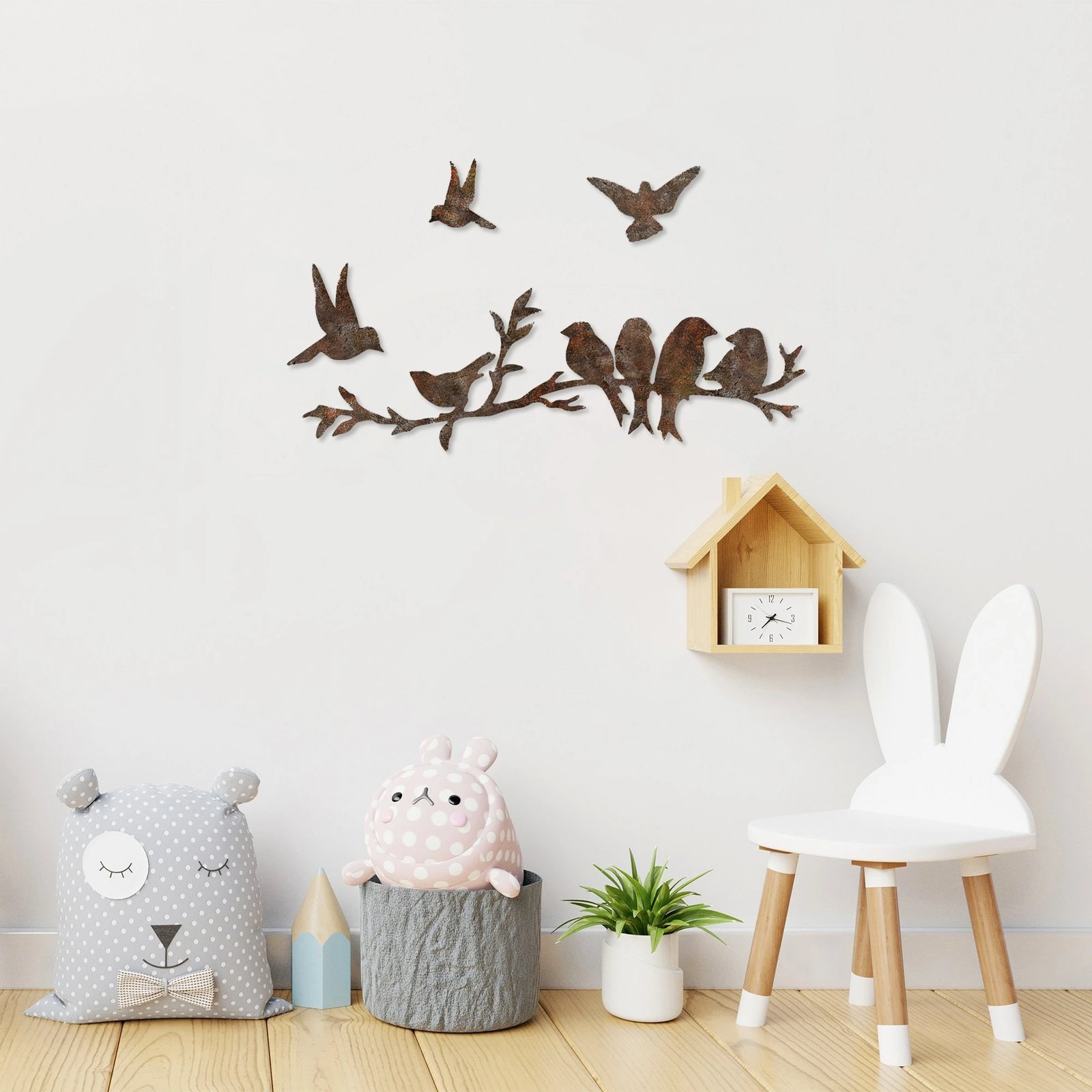 Aksesor metalik dekorativ për mur, Wallity, zogj të ndryshkur 2