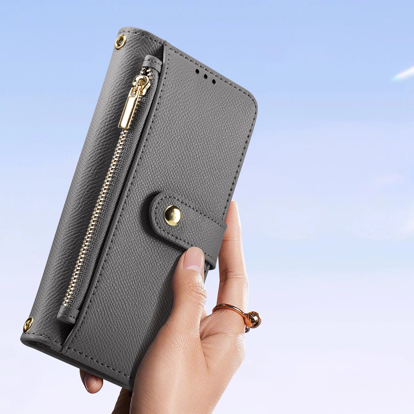 Mbështjellës Dux Ducis Lawa për Samsung Galaxy S25+, lëkurë, me portofol magnetik të ndashëm, Gri