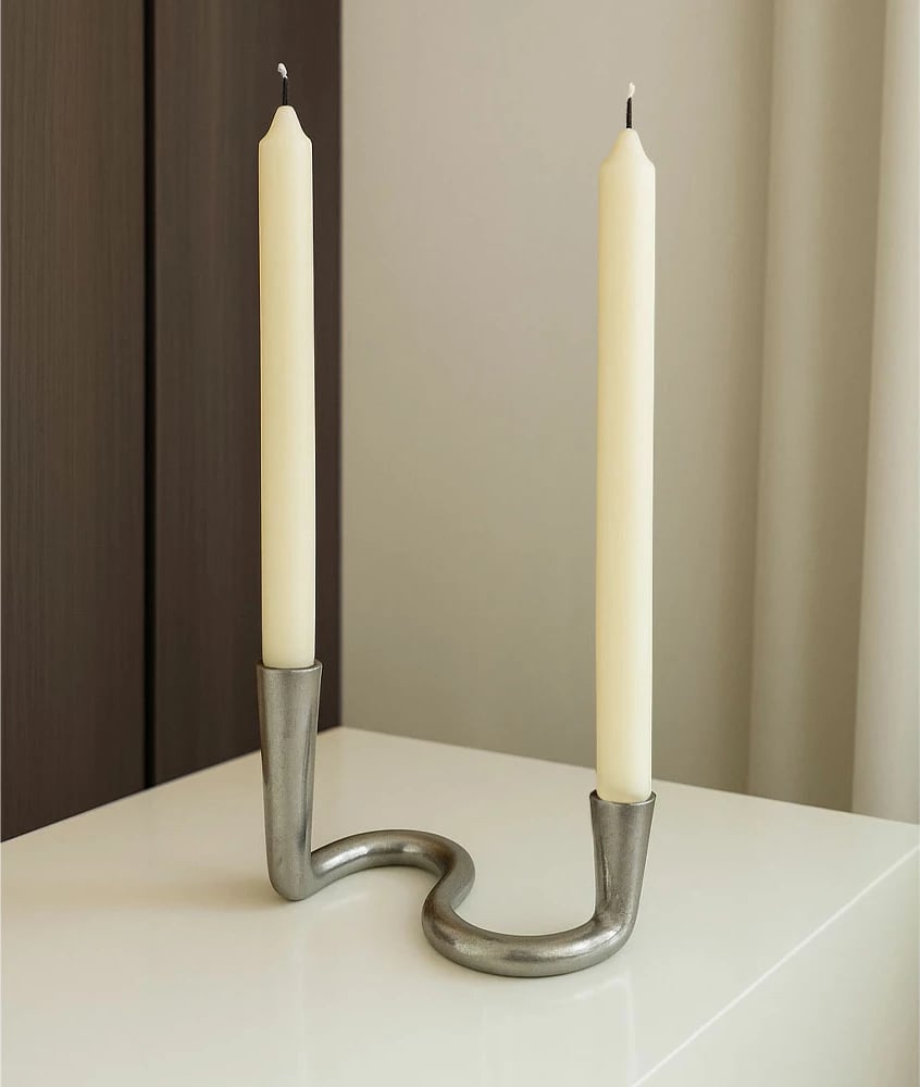 Mbajtës qirinjsh CALAN, alumin, argjend, 24x13x16 cm