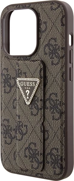 Mbështjellës Guess Grip Stand 4G Triangle Strass për iPhone 15 Pro Max, kafe